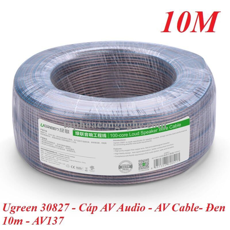 Ugreen 30827 10M Màu Đen Cáp âm thanh loa 150 tim AV137 30030827